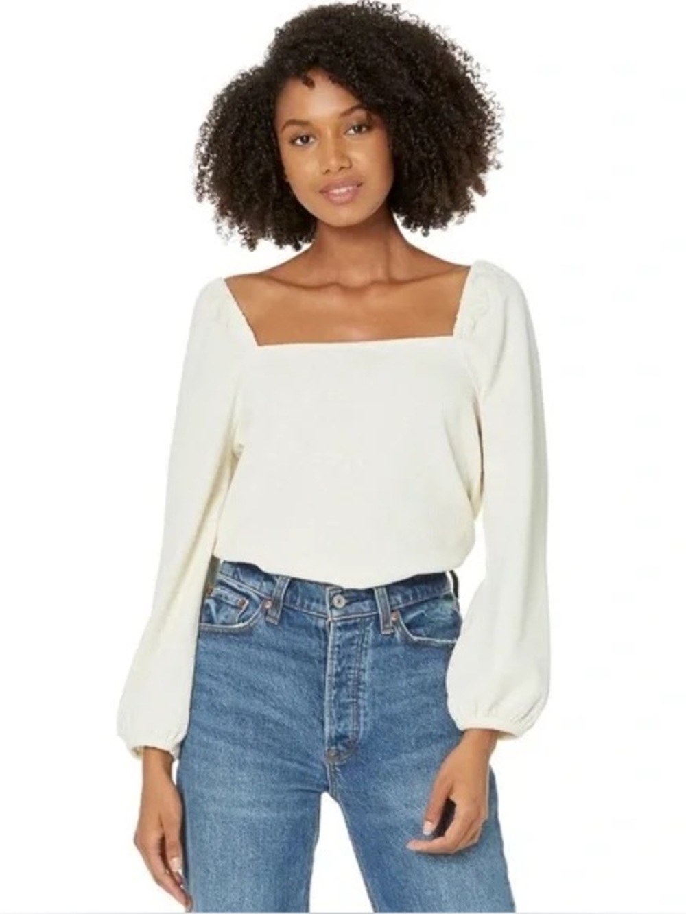 Madewell crepe square-neck puff-sleeve top